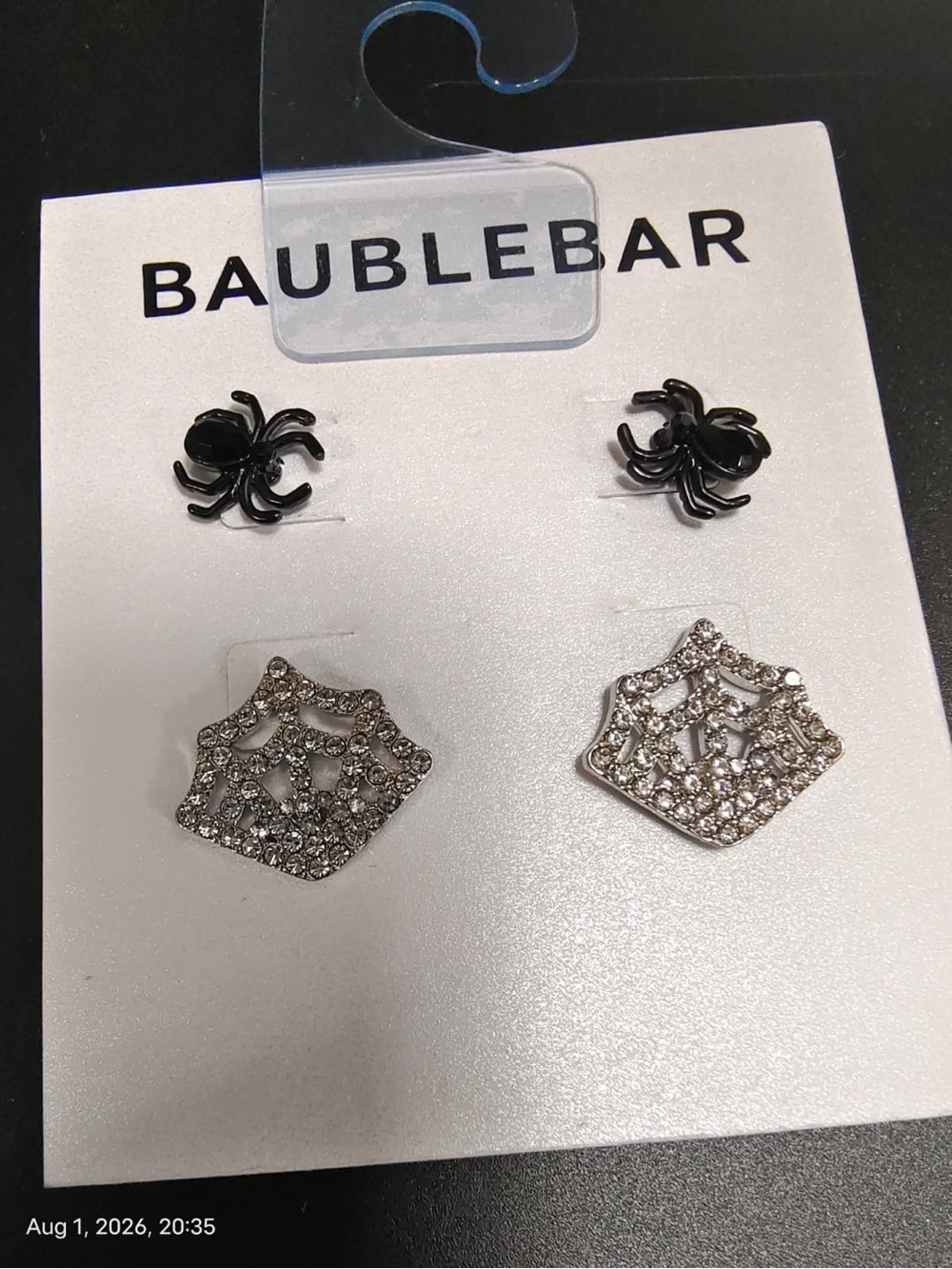 NWOT BaubleBar Set of 2 Spider & Web Stud Earrings Halloween